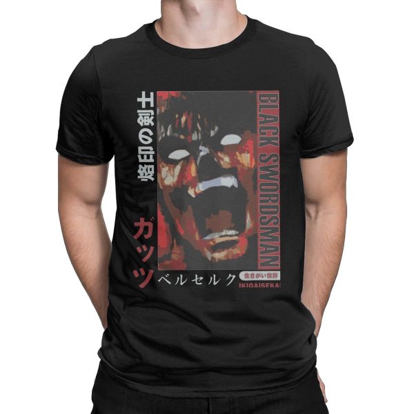 Berserk Guts Black Swordsman T Shirts Men Anime Funny Pure Cotton Tee Shirt O Neck Short 1 - Berserk Shop