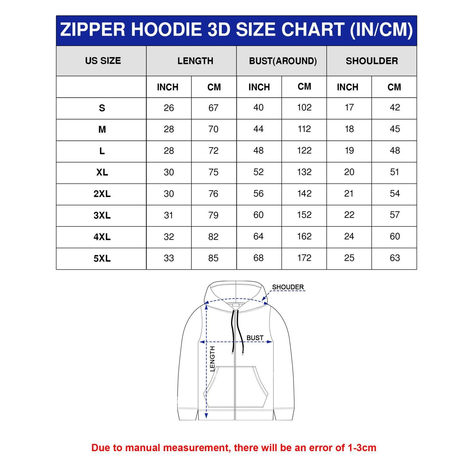 Zipper Hoodie Size chart - Berserk Shop